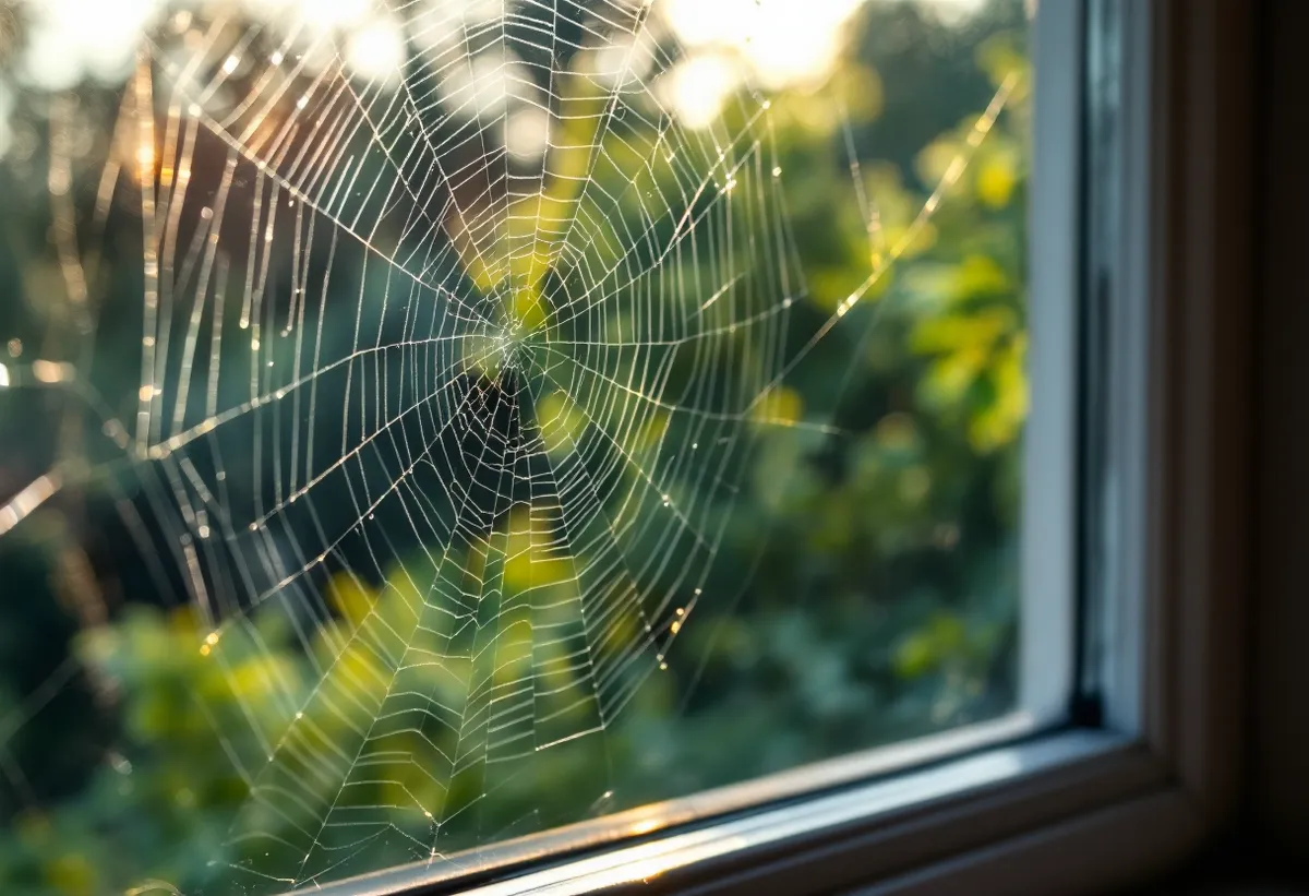 Teia de aranha no canto de uma janela