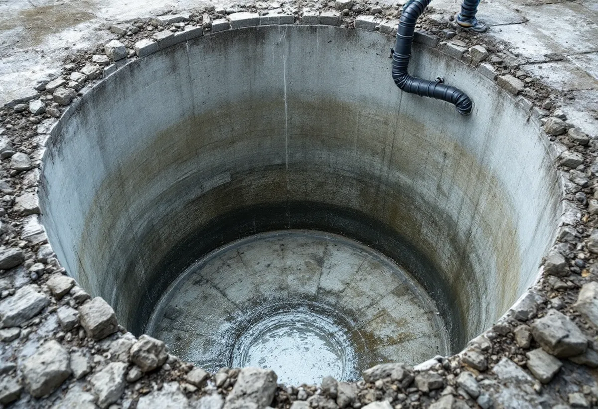 Interior de uma câmara de fossa séptica de concreto após a limpeza