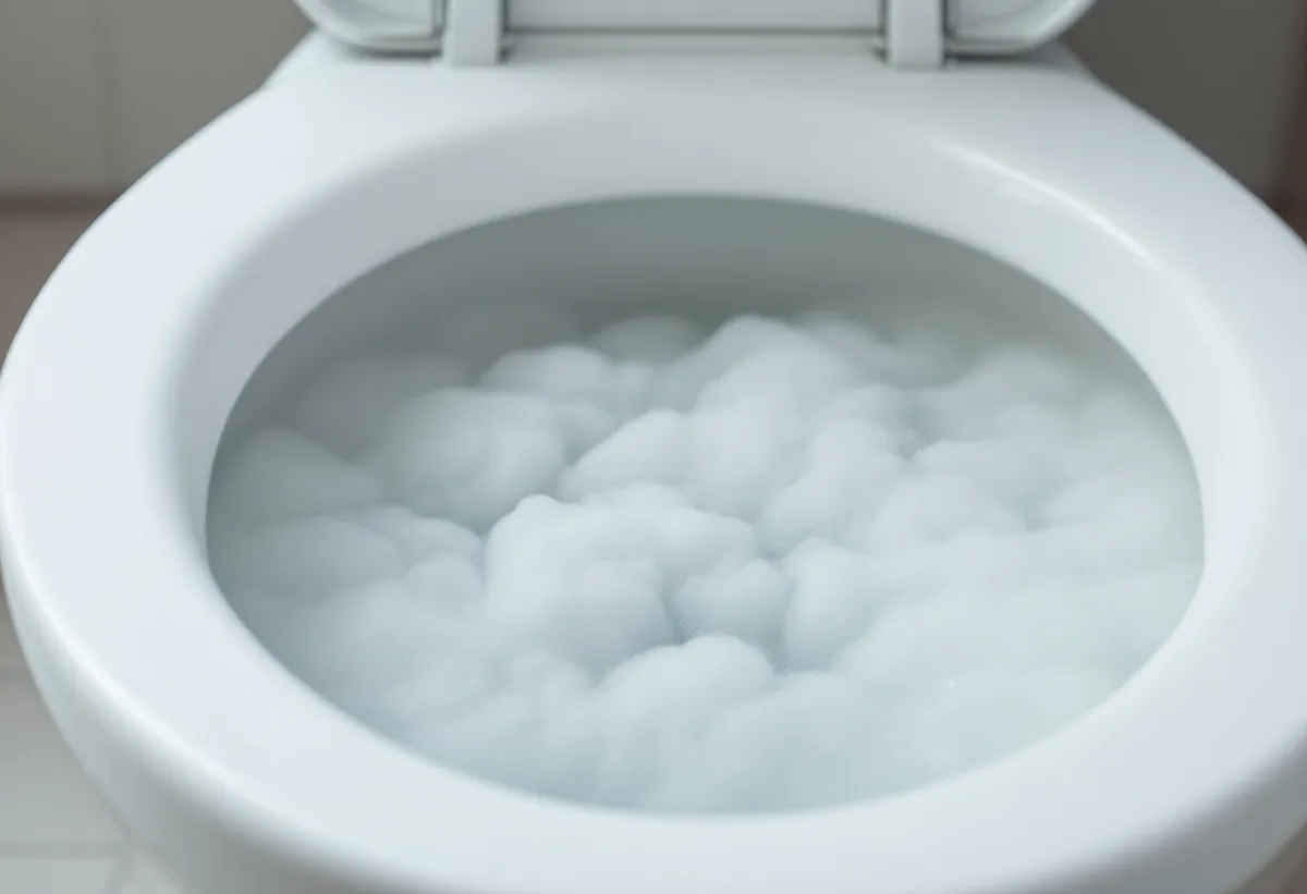 Vaso sanitário com água turva subindo perto da borda, sinal de entupimento